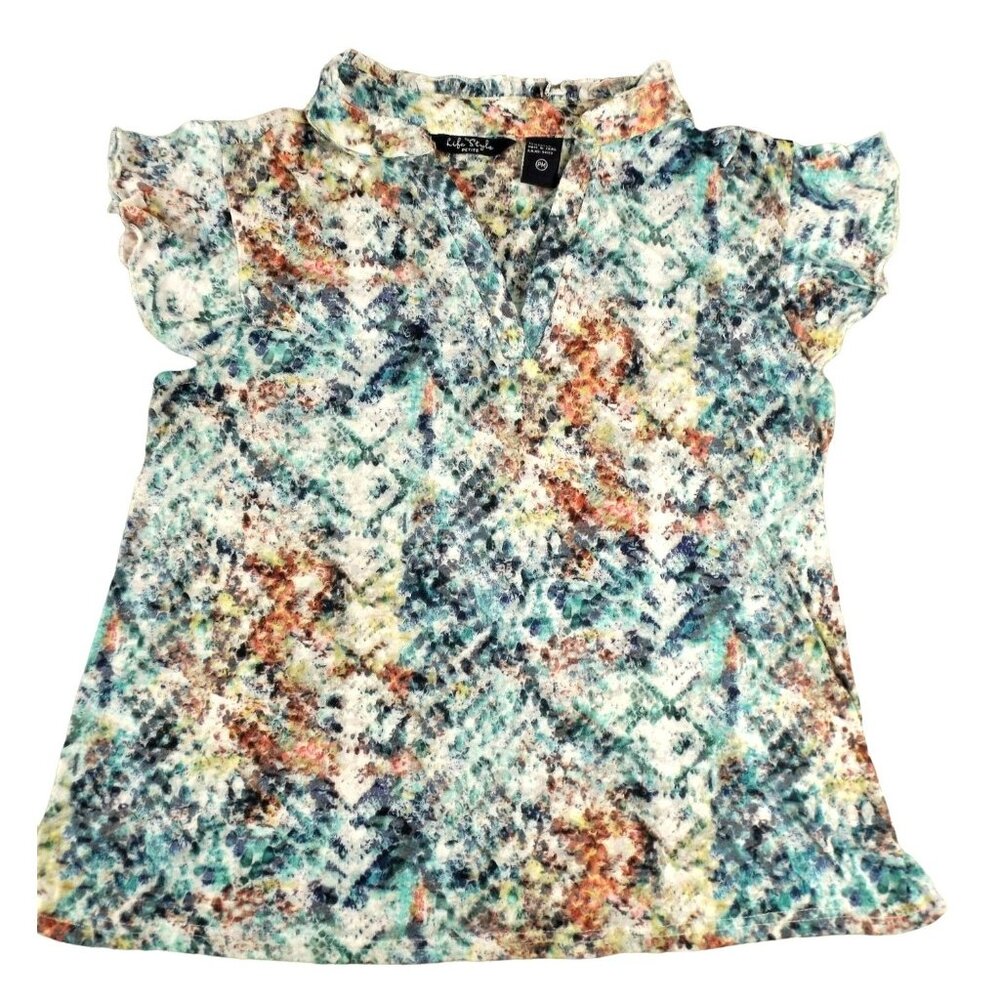 Womans Babydoll Top Multi Colored Light Weight Ruffles Summer Size PM JH968